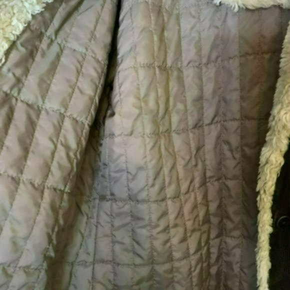 Universal Studios Retro Brown Pinstriped Faux Fur Lined Bomber Jacket Size M - Picture 13 of 15